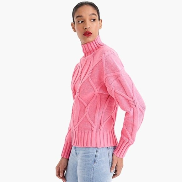 J.Crew Collection Cable Mock Neck Pink Sweater - Picture 2 of 8